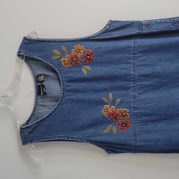 ERIKA Sleeveless Denim Jean Maxi Dress Fall leaves embroidered beads Size Medium - Picture 5 of 10